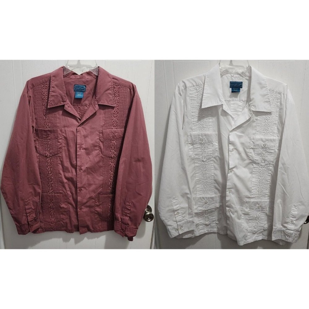 Lot‎ of 2x Tropicool Guayabera Cuban Embroidered Long Sleeve Shirts Size Large
